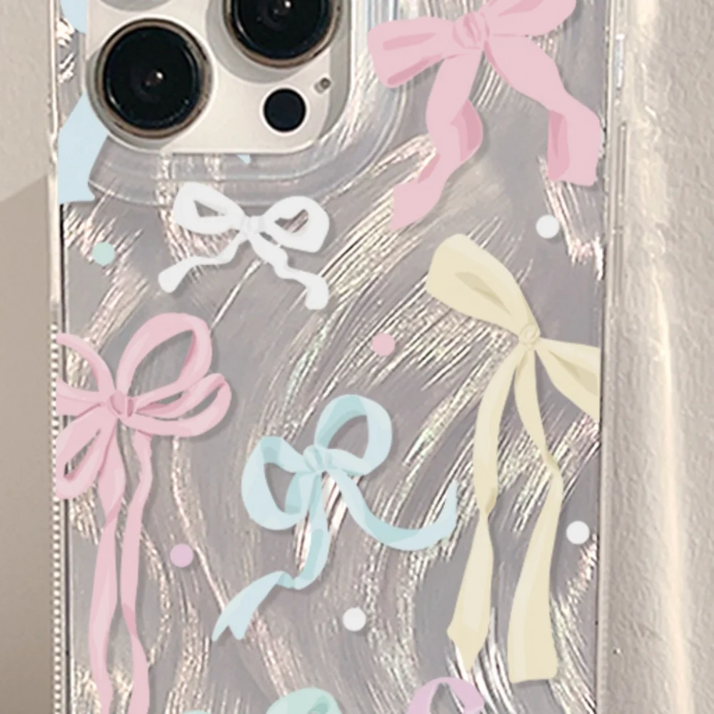 Brand new Apple IPhone 16 Pro Max Silver Colorful Bow Silicone Phone case